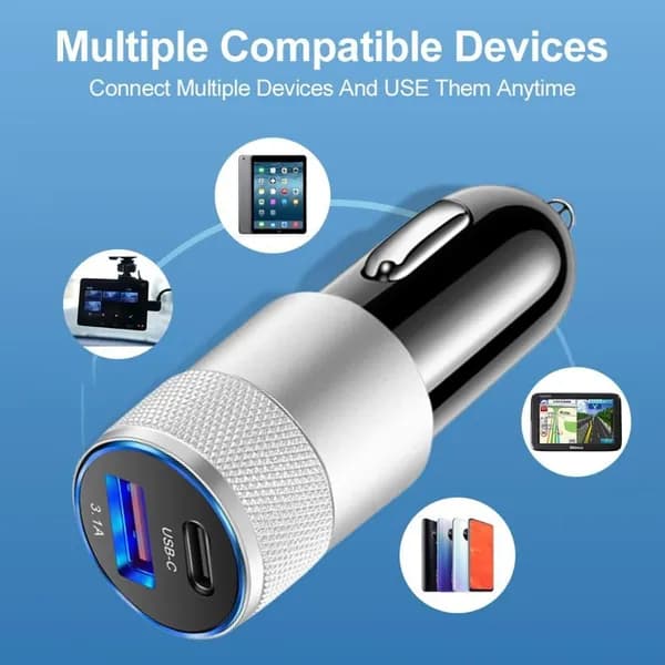 Автомобильное зарядное устройство USB-C и USB с поддержкой PD, 15 Вт, 3,1 А, компактное, из алюминиевого сплава