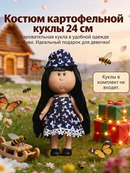 Милый набор одежды и обуви для куклы-картошки высотой 24 см (игрушка не входит в комплект).