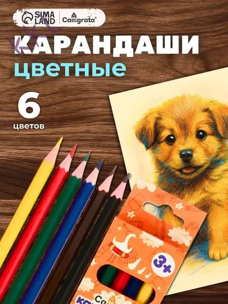 Набор карандашей, вид карандаша: Цветной, 6 шт.