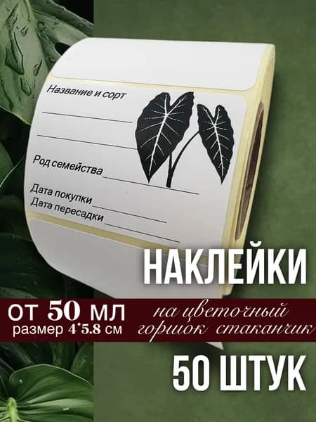 Наклейки для цветочных горшков, кашпо, табличек, рассады, 50 штук, размер 4х5.8 см