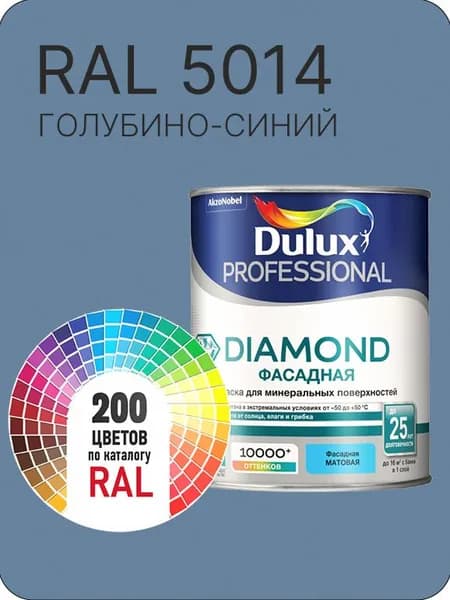 Краска для минеральных и деревянных фасадов Dulux Diamond цвет голубино- синий Ral 5014 0.8 л.