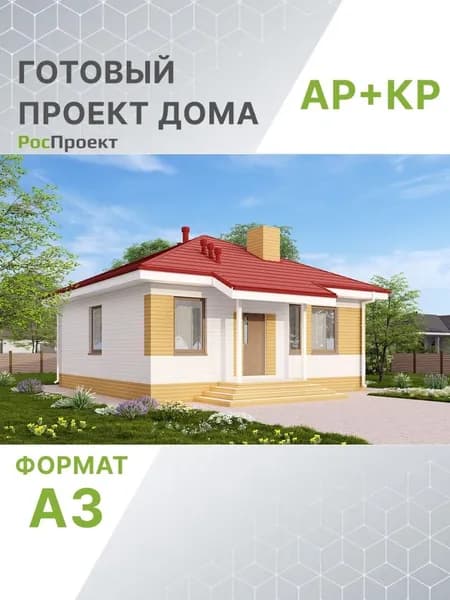 Проект RPg3625 - Одноэтажный яркий дом с двумя спальнями и камином (66 м2, 11м x9м)