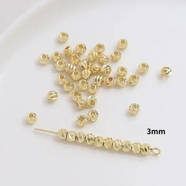 Косой срез круглые бусины, медь с позолотой 14K, 3 мм, золотые, 50 шт.