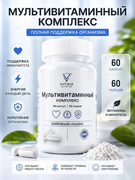 Комплекс витаминов 60 капсул, мультивитамины для мужчин и женщин для иммунитета и энергии, биологически активная добавка к пище