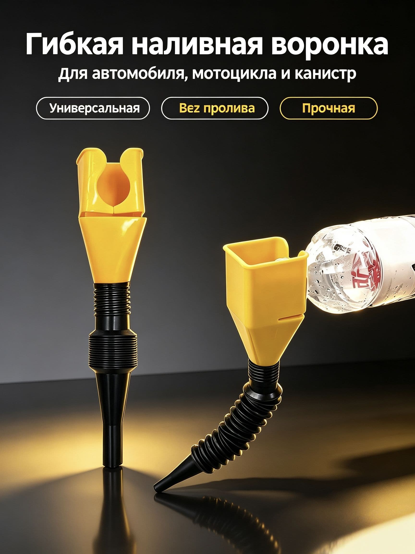Гибкая пластиковая воронка для авто, универсальная наливная насадка для бензина, масла и жидкостей