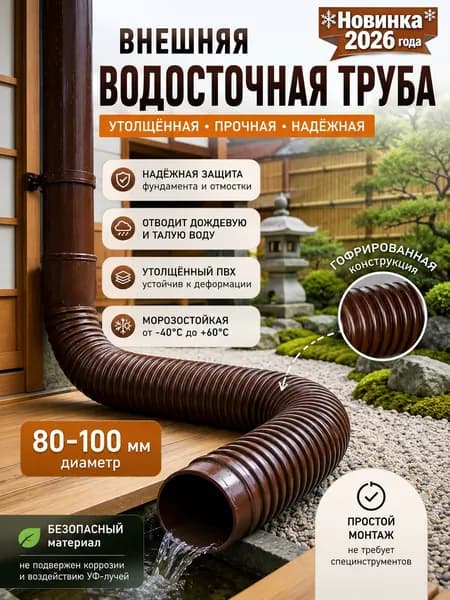 Универсальный гибкий удлинитель водостока 80-100 мм - адаптивная труба для дренажных систем