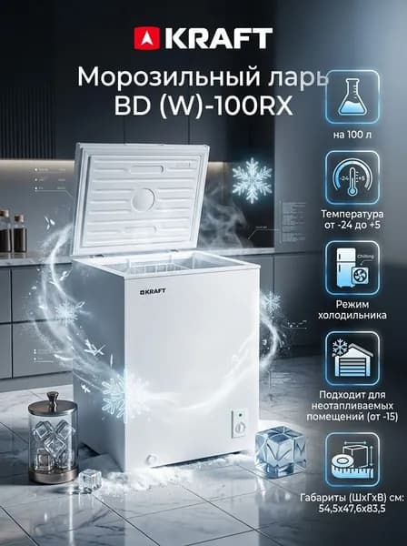 Морозильный ларь KRAFT BD (W)-100RX, 100 л, ларь, морозильная камера, режим холодильника