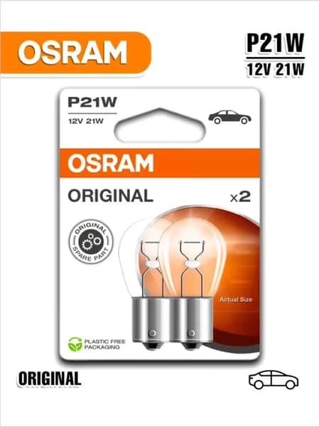 Лампа автомобильная накаливания Osram Original P21w 12v 21w BA15s 3200k 2 шт.