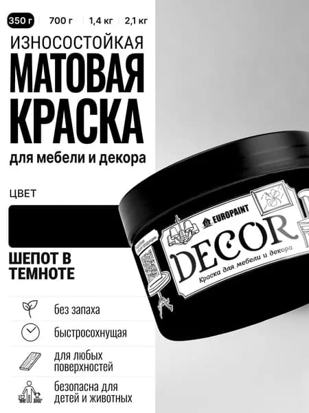 Краска для мебели декора и деревянных поверхностей DECOR, цвет Шепот в темноте МИНИ 250 МЛ