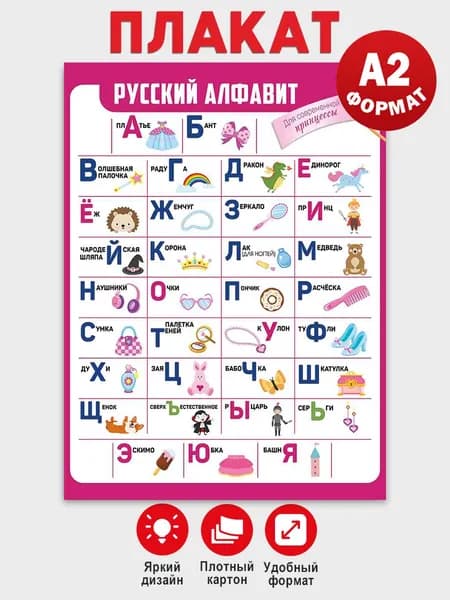Обучающий плакат русский алфавит на стену для девочки