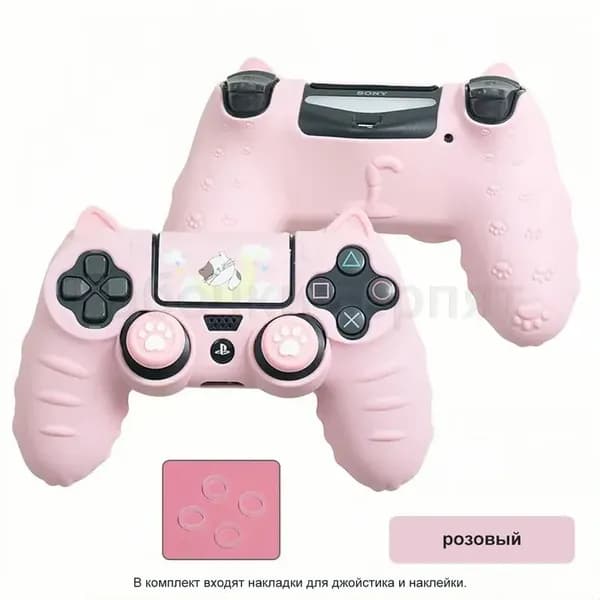 Чехол для контроллера PS4 / Мягкий силиконовый чехол Mark Life с милыми котоушками / анти скольжение и потоотделение