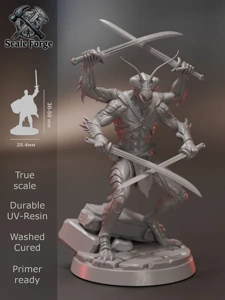 Три-крин Воин. Миниатюра ДнД для настольных игр и покраски. Pathfinder. DnD.