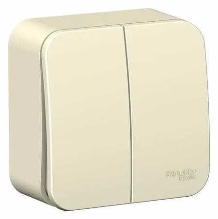 Выключатель 6А двухклавишный накладной Blanca Schneider Electric молочный для открытой проводки BLNVA065002