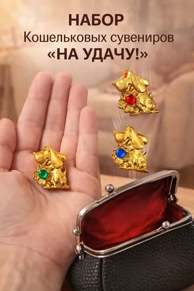 Фигурка кошельковая Собачка, с цветными стразами (Набор 3 шт.), золото, 1.5 1.2 см, олово, сувенир из России