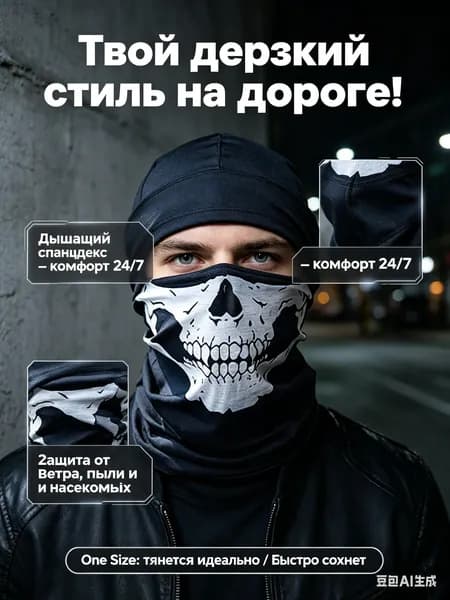 Бафф-маска шарф с принтом Череп, многофункциональная бандана-снуд из спандекса для мотоцикла, велосипеда и страйкбола.