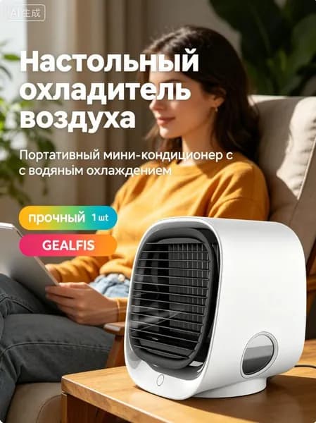 Портативный кондиционер MILENI Air 3 в 1, очиститель и увлажнитель воздуха, 3 режима охлаждения, функция ночника с LED-подсветкой, белый