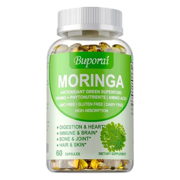 Биологически активная добавка Buporai Moringa Seed Extract помогает укрепить иммунную систему, улучшить работу мозга, поддержать пищеварительную систему, укрепить здоровье сердца и костей.