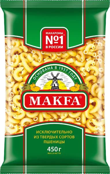 Макароны MAKFA рожки гладкие, группа А, 450 г / Вермишель, паста