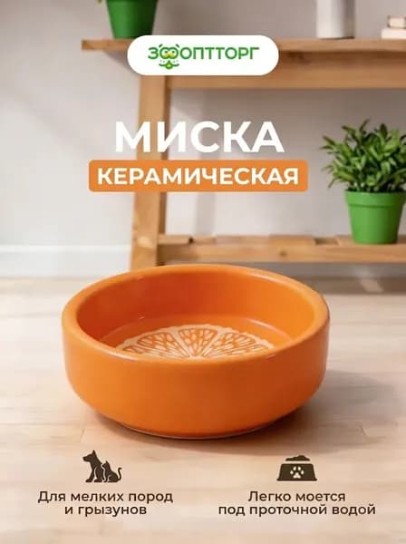 Миска Triol для кошек и мелких животных (грызунов и кроликов) керамическая Апельсин, 100 мл