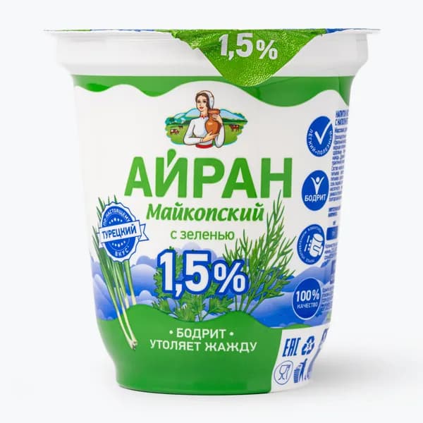 Айран Зелень 1,5%, 300 г, Майкопский