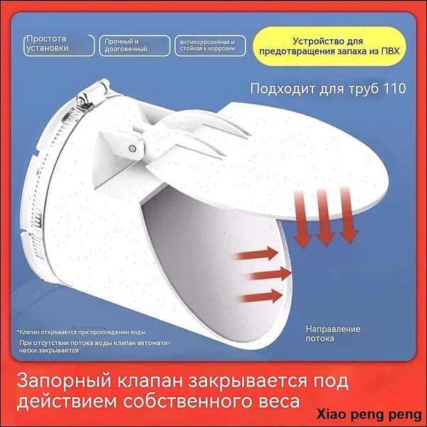Пластиковый горизонтальный сливной клапан для труб 110.08mm