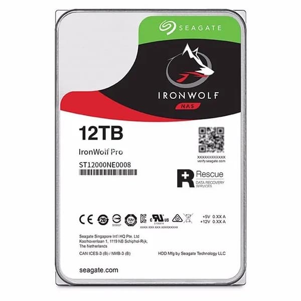 Жесткий диск Seagate IronWolf Pro 12 ТБ (ST12000VN0008), для NAS и сетевых хранилищ, с услугой Rescue