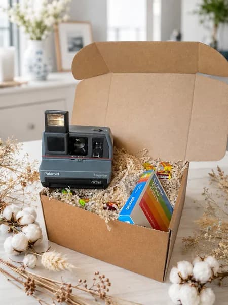 Подарочный набор - Фотоаппарат мгновенной печати винтажный Polaroid Impulse (серого цвета) + кассета. Подарок девушке, парню, подруге, мужчине, женщине.