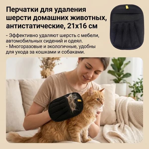 Перчатка для удаления шерсти домашних животных, пятипалая конструкция, электростатическое притяжение, для диванов и одежды