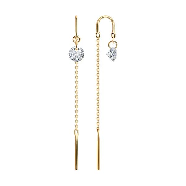 Золотые серьги DIAMANT-ONLINE с фианитом 585 пробы
