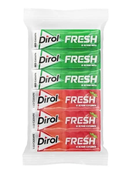 DIROL Жевательная резинка Fresh ассорти со вкусом мяты и клубники 13,6 гр, 6 штук