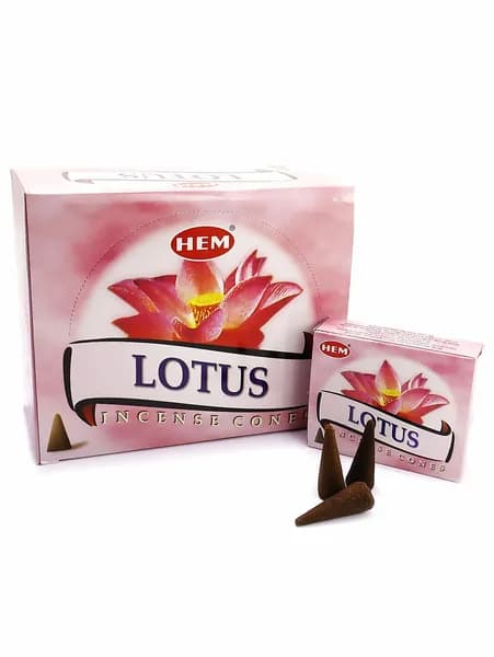Благовония-Конусы "Lotus" 1_упаковка_20гр - HEM "Лотос" Индийские ХЕМ, Ароматические для Дома, 10_шт (конусов)
