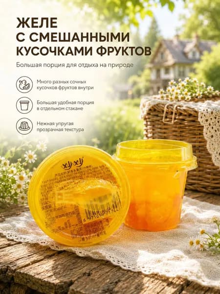 Фруктовое желе с кусочками плодов 1 стакан 160г десерт для офиса и пикника