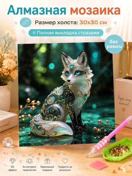 Алмазная мозаика 30х30 см без подрамника, Лиса