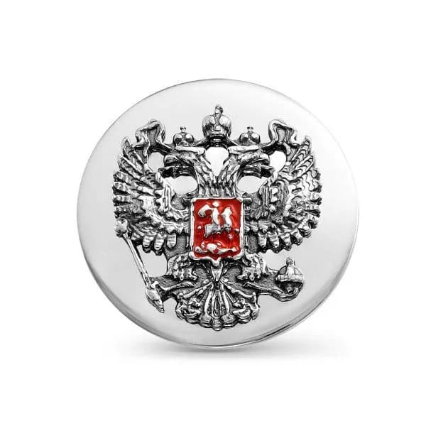 Красная Пресня Значок из серебра 925 пробы с эмалью / Герб РФ Двуглавый Орел / диаметр 16 мм