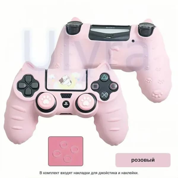 Чехол для контроллера PS4 / Мягкий силиконовый чехол Mark Life с милыми котоушками / анти скольжение и потоотделение