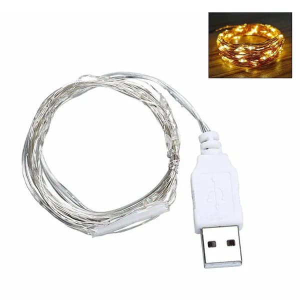 для 30 лампочек, светодиодная гирлянда с питанием от USB, серебряная проволока, ночная водонепроницаемая лампа-гирлянда, рождественская