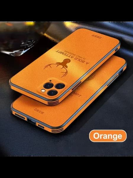Оранжевый чехол для iPhone 12 Pro с оленем, текстура кожи