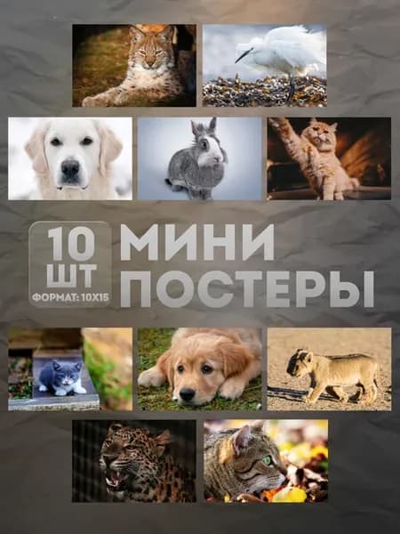 Мини постеры (набор) «Животные» 10 шт