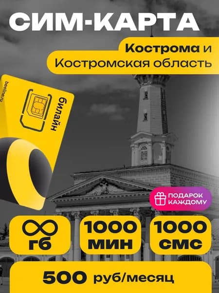 Сим-карта Билайн тариф Эксклюзивный Онлайн Костромская область Безлимитный интернет и 1000 минут за 500 руб.