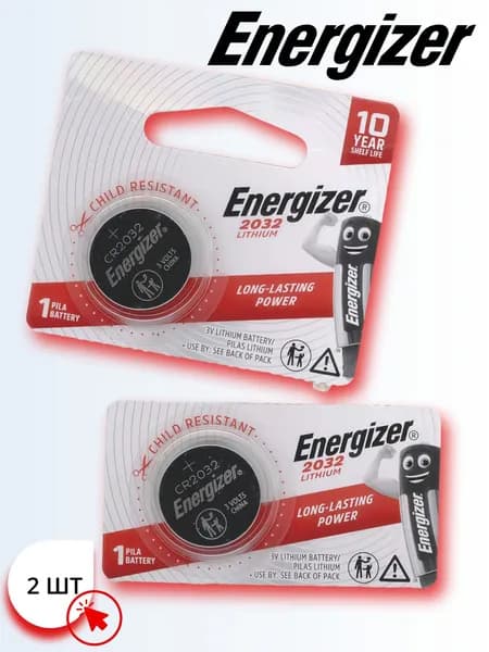 Energizer Батарейка CR2032, 210 мА•ч, 3 В, 2 шт