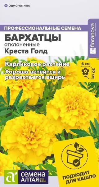 Семена Бархатцы Креста Голд махровые/Семена Алтая/цп 5 шт.семян