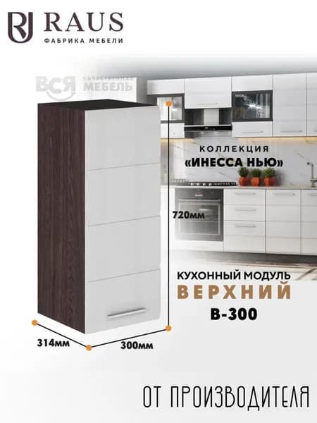 RAUS Кухонный модуль навесной 72.4*30*31.4 см Инесса белый глянец/ Анкор темный