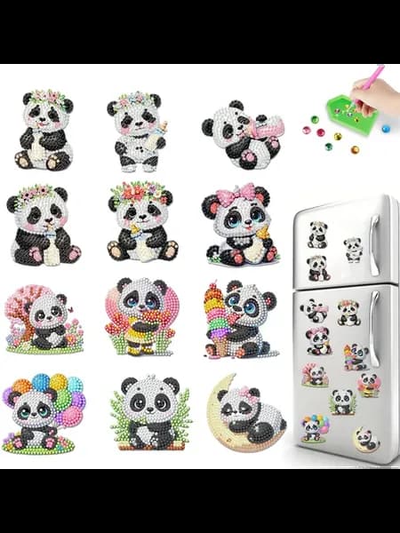 12шт наклейки для холодильника Panda, 2D DIY алмазный декор