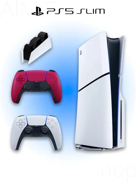 Игровая приставка Sony PlayStation 5 Slim с дисководом + 2 геймпад (красный, Cosmic Red) + зарядная станция