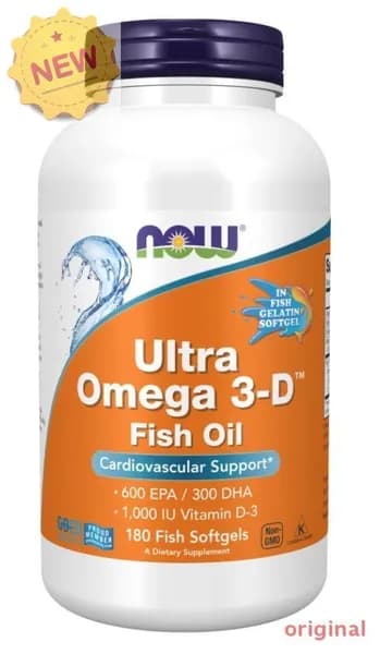 Омега 3 Ультра, витамин Д3 NOW Ultra Omega 3-D Fish Oil, 180 гелевых капсул (капсулы массой 1508 мг))