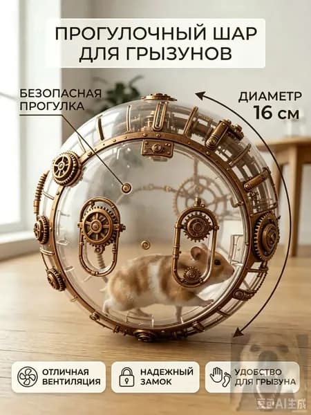 Шар для грызунов хомяков мышей 10 см прозрачный прогулочный, безопасная прогулка по дому с надежным замком, вентиляцией и прочным пластиком без запаха