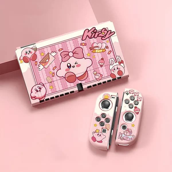 Силиконовый защитный чехол на игровую приставку Nintendo Switch Oled, мягкий чехол из TPU Kirby