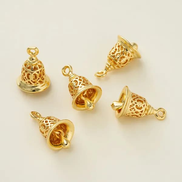 Бубенчики подвеска - колокольчики латунь с позолотой 18K 9.5*16 мм 2 шт