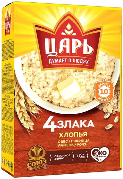Хлопья ЦАРЬ 4 злака, 400 г