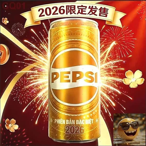 Золотая коллекционная банка газированного напитка Pepsi 2026 года